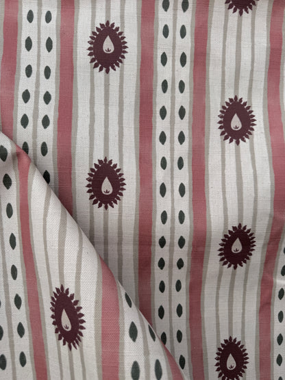Field Flower Stripe linen cotton union fabric in Pink