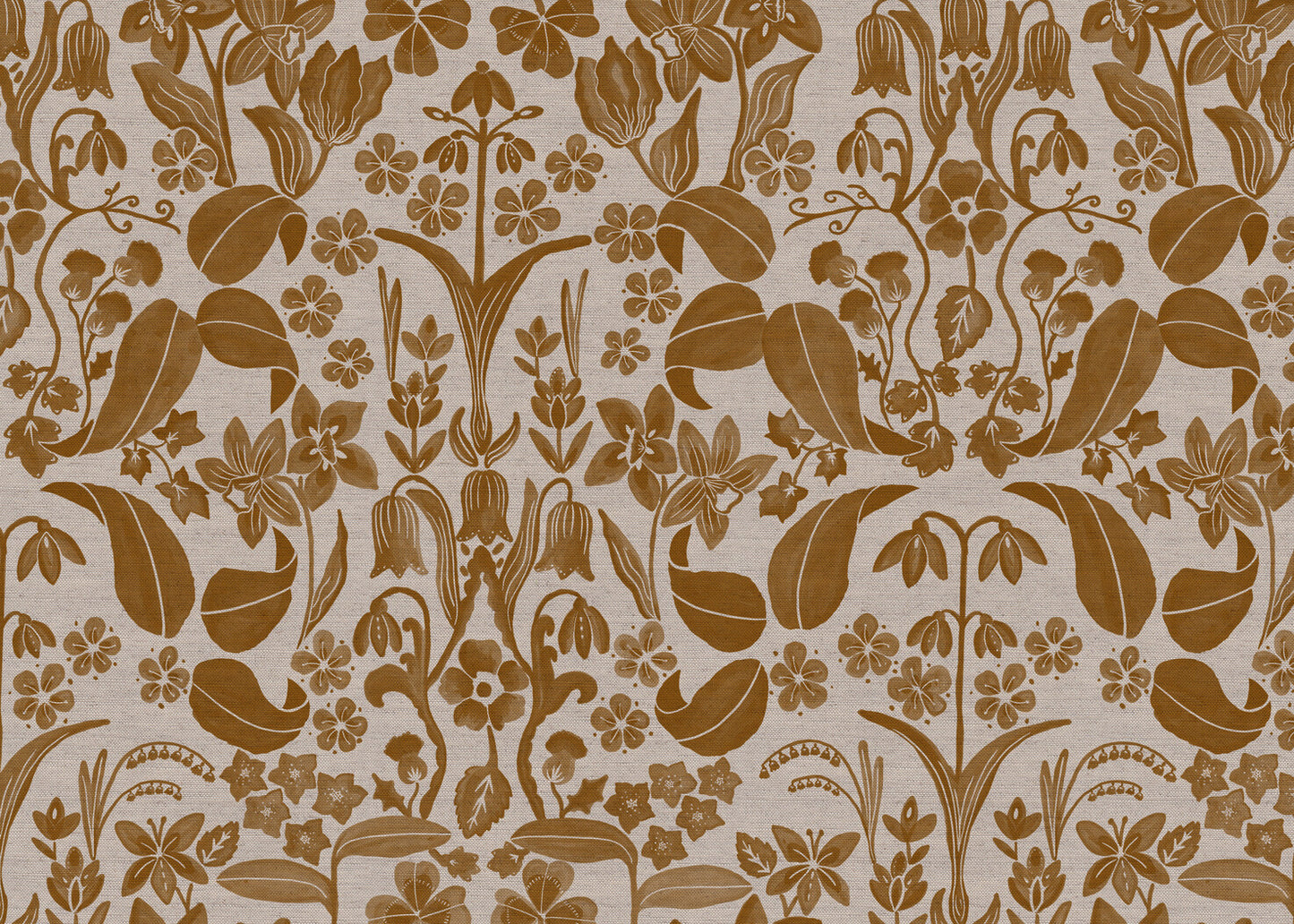 Glenwhisper Garden printed cotton, linen union fabric in Gold