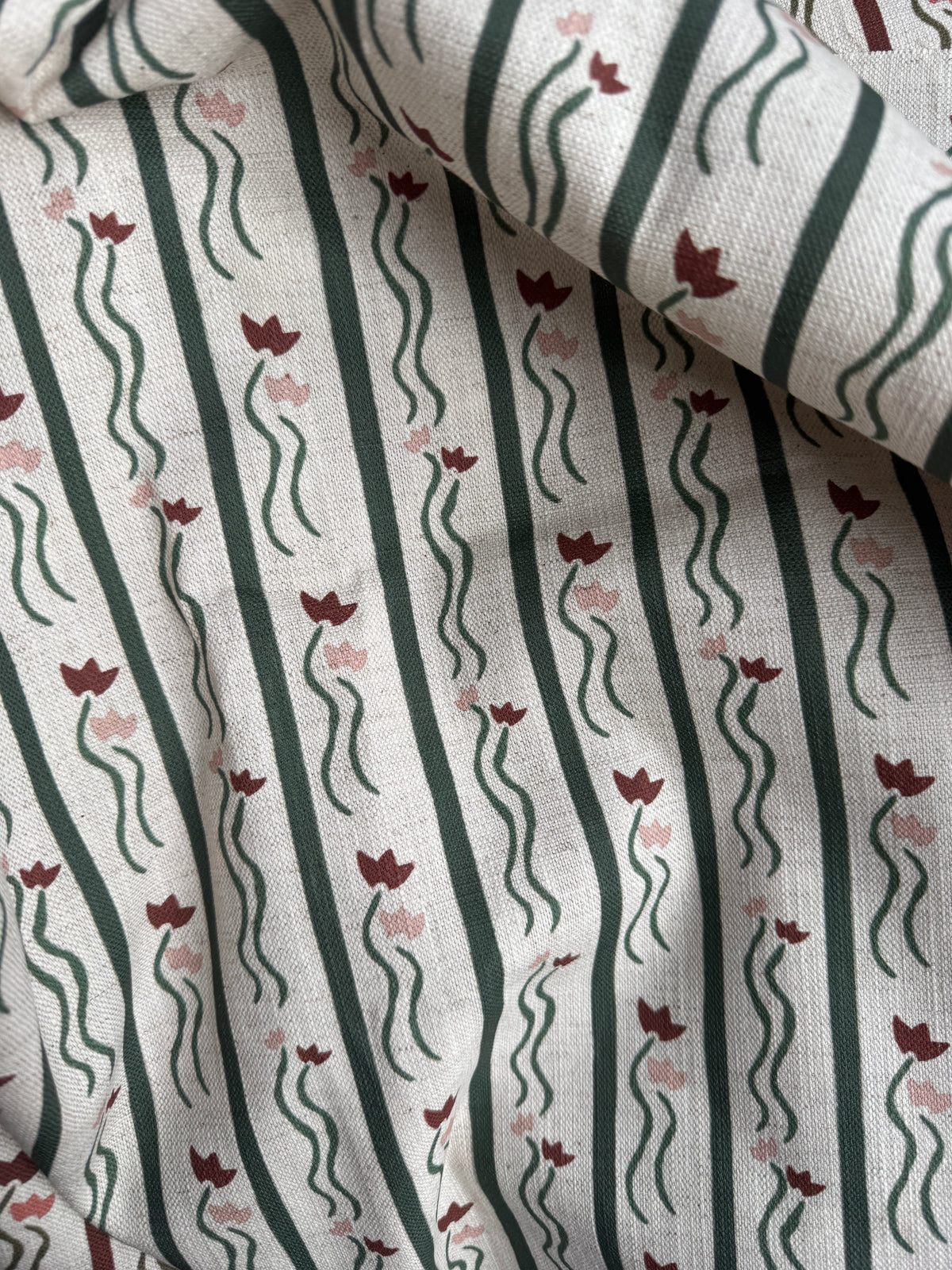 Jive Stripe Fabric in Nutmeg and Green