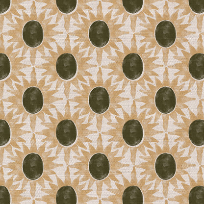 Little Sunburst cotton linen union fabric in olive green and yellow