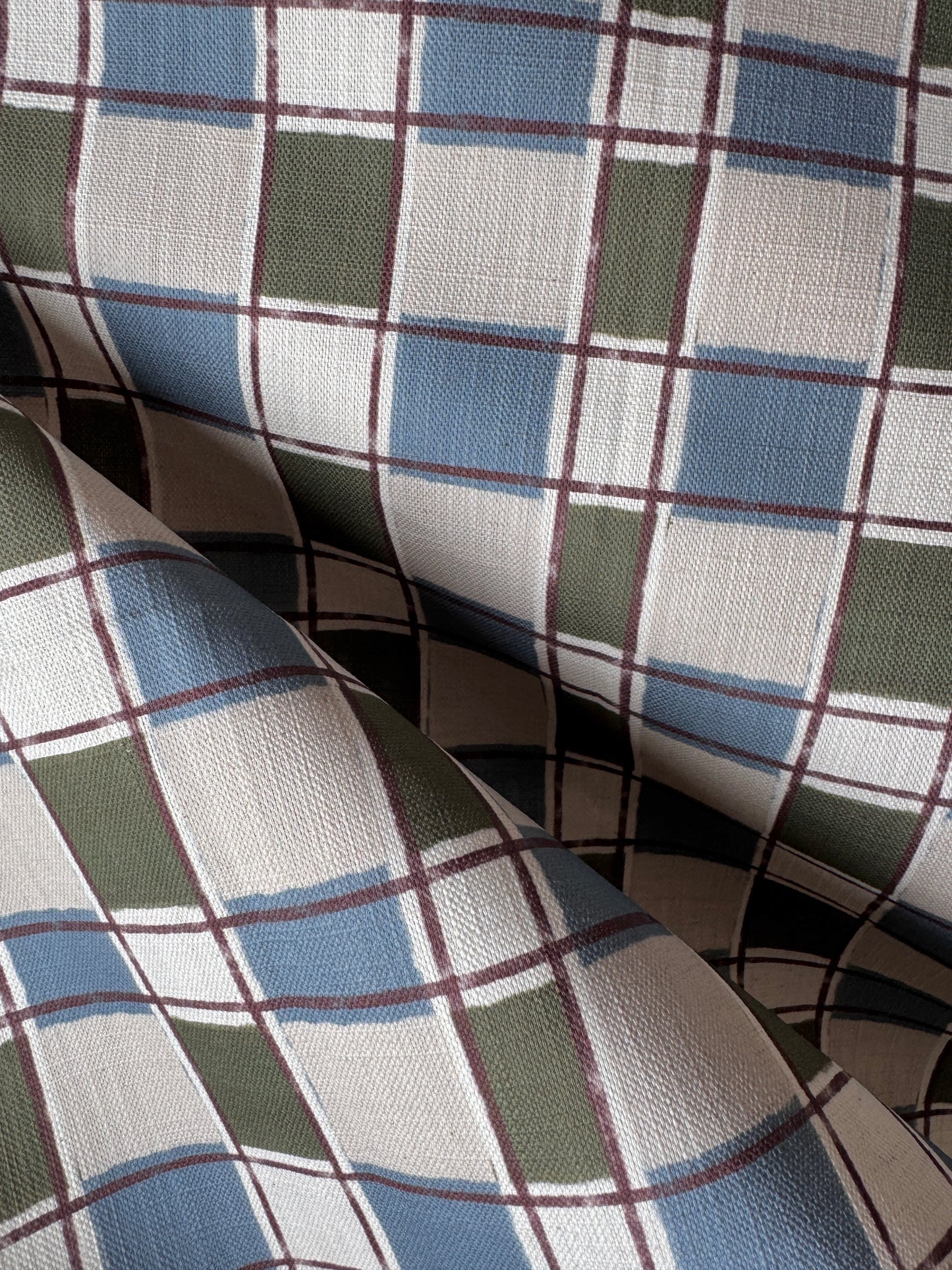 Artistic Check Upholstery Fabric in blue and olive green