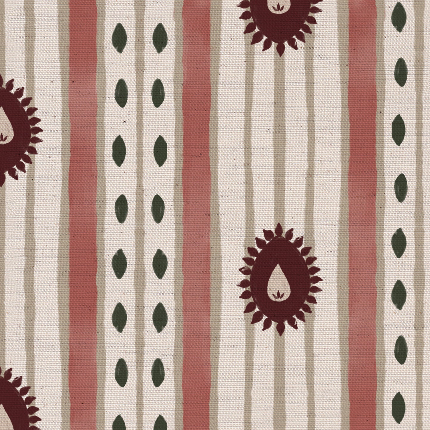 Field Flower Stripe linen cotton union fabric in Pink