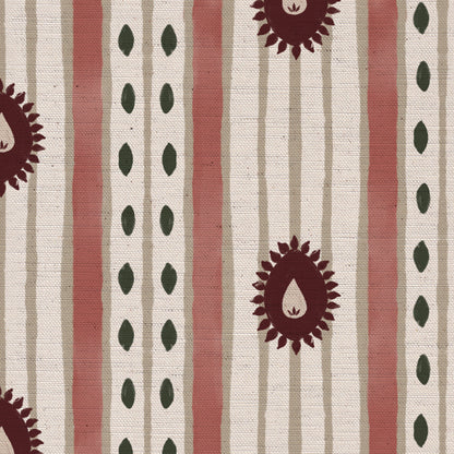 Field Flower Stripe linen cotton union fabric in Pink