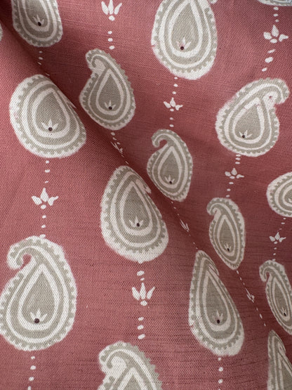 Paisley linen cotton union fabric in Pink