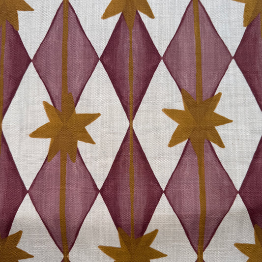 Starfall Upholstery printed cotton, linen union fabric in Raspberry