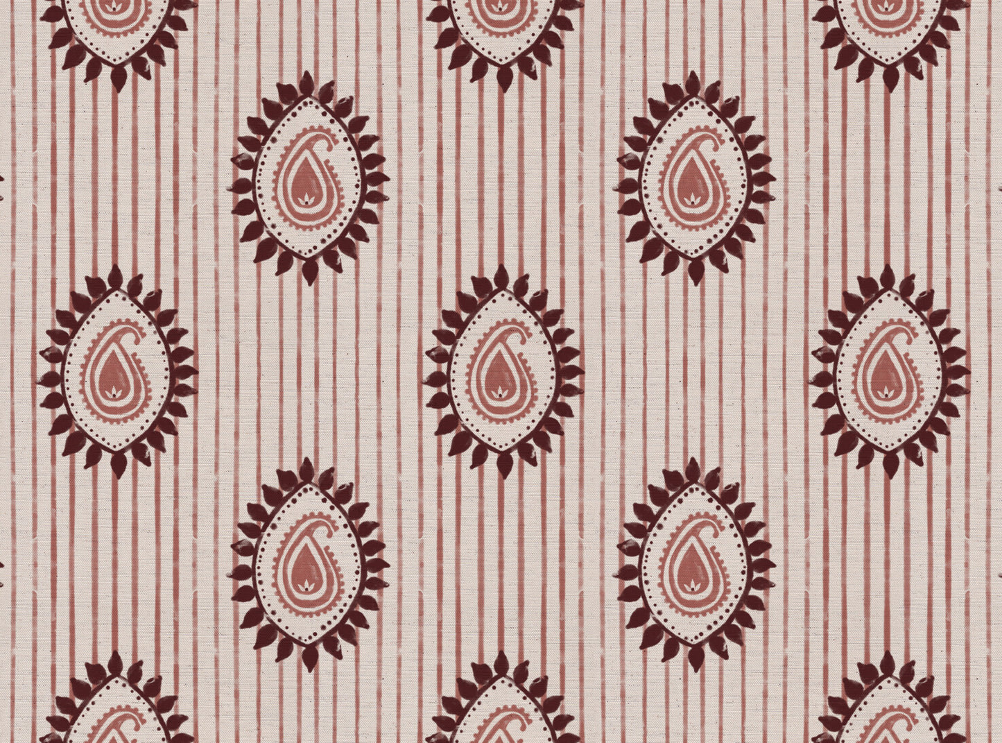 Field flower Paisley linen cotton union fabric in Pink