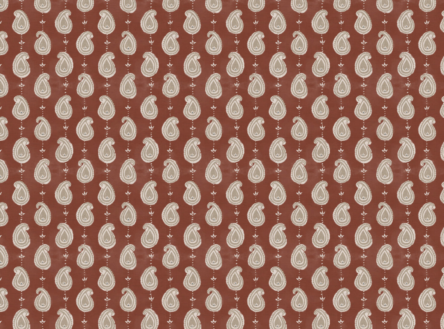 Paisley linen cotton union fabric in Terracotta
