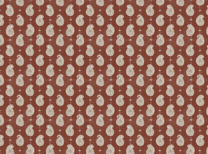 Paisley linen cotton union fabric in Terracotta