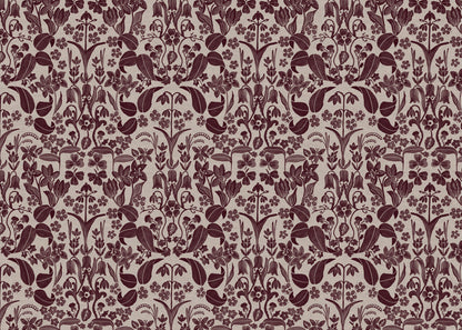 Glenwhisper Garden printed cotton, linen union fabric in Blackcurrant