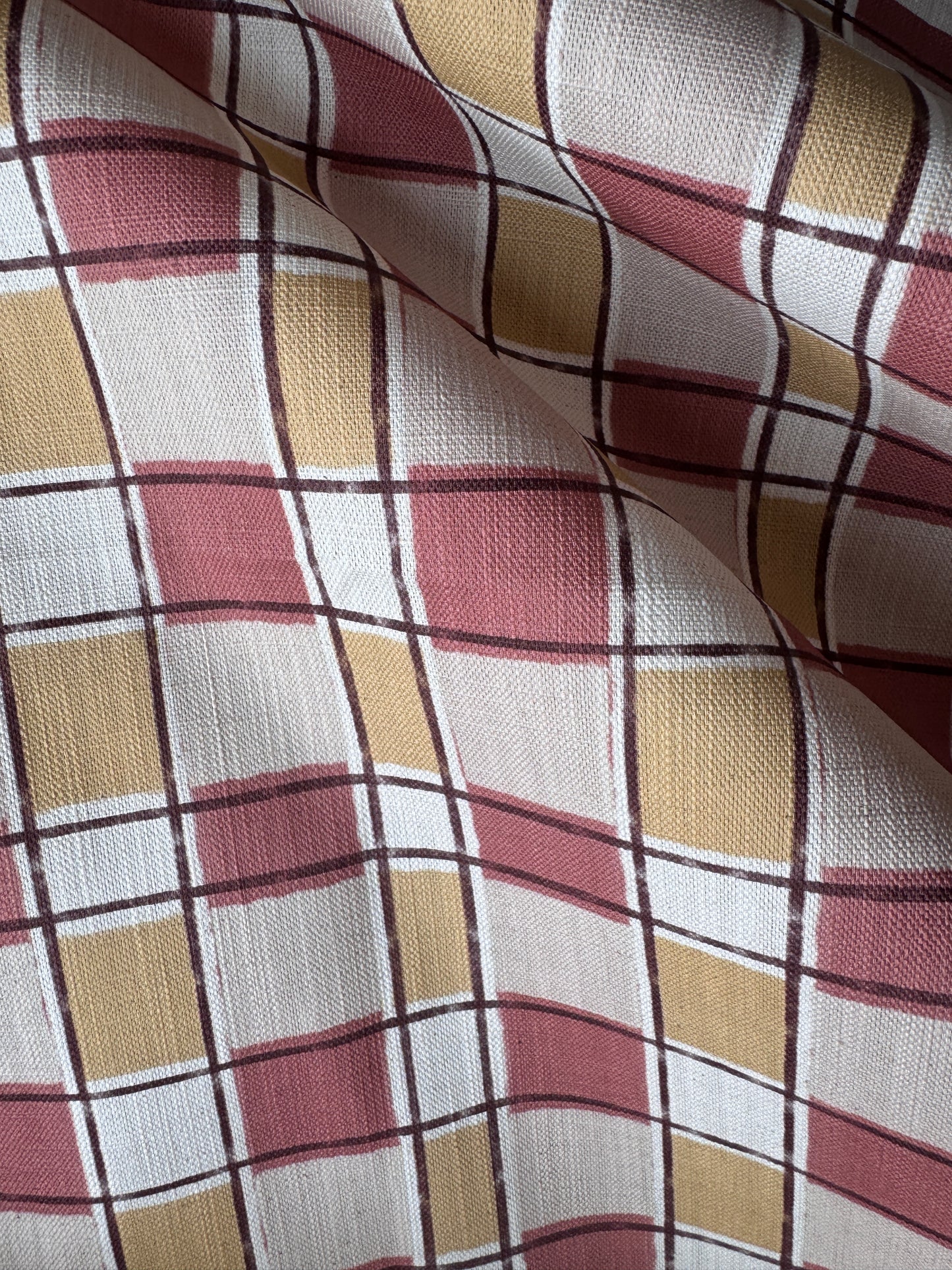 Artistic Check Upholstery Fabric in pink and yellow