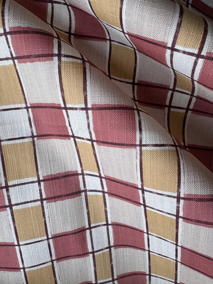 Artistic Check Upholstery Fabric in pink and yellow