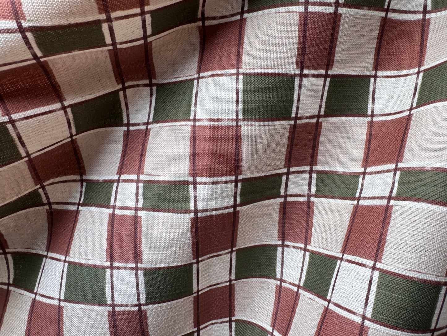 Artistic Check Upholstery Fabric in terracotta and olive green