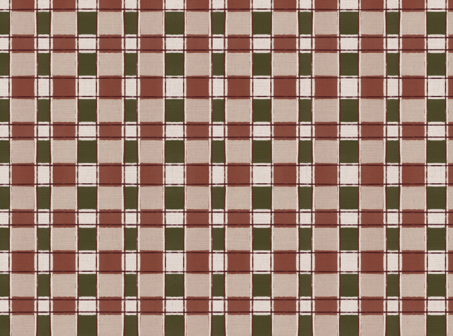 Artistic Check Upholstery Fabric in terracotta and olive green