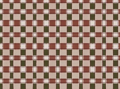 Artistic Check Upholstery Fabric in terracotta and olive green