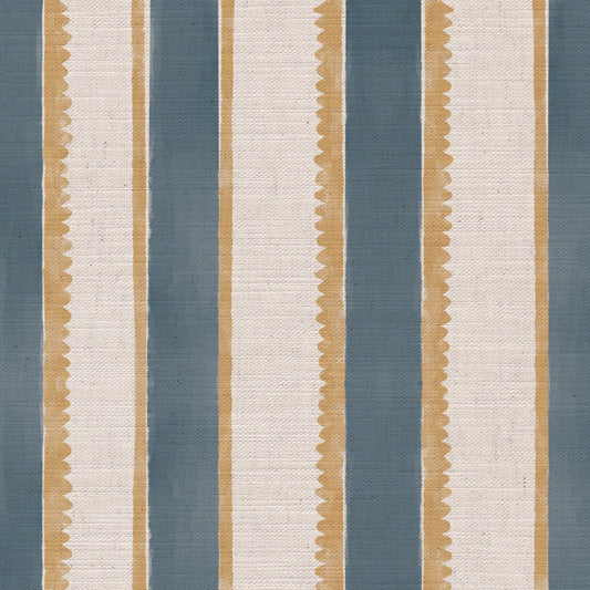 Sunburst Stripe linen cotton union in blue and yellow