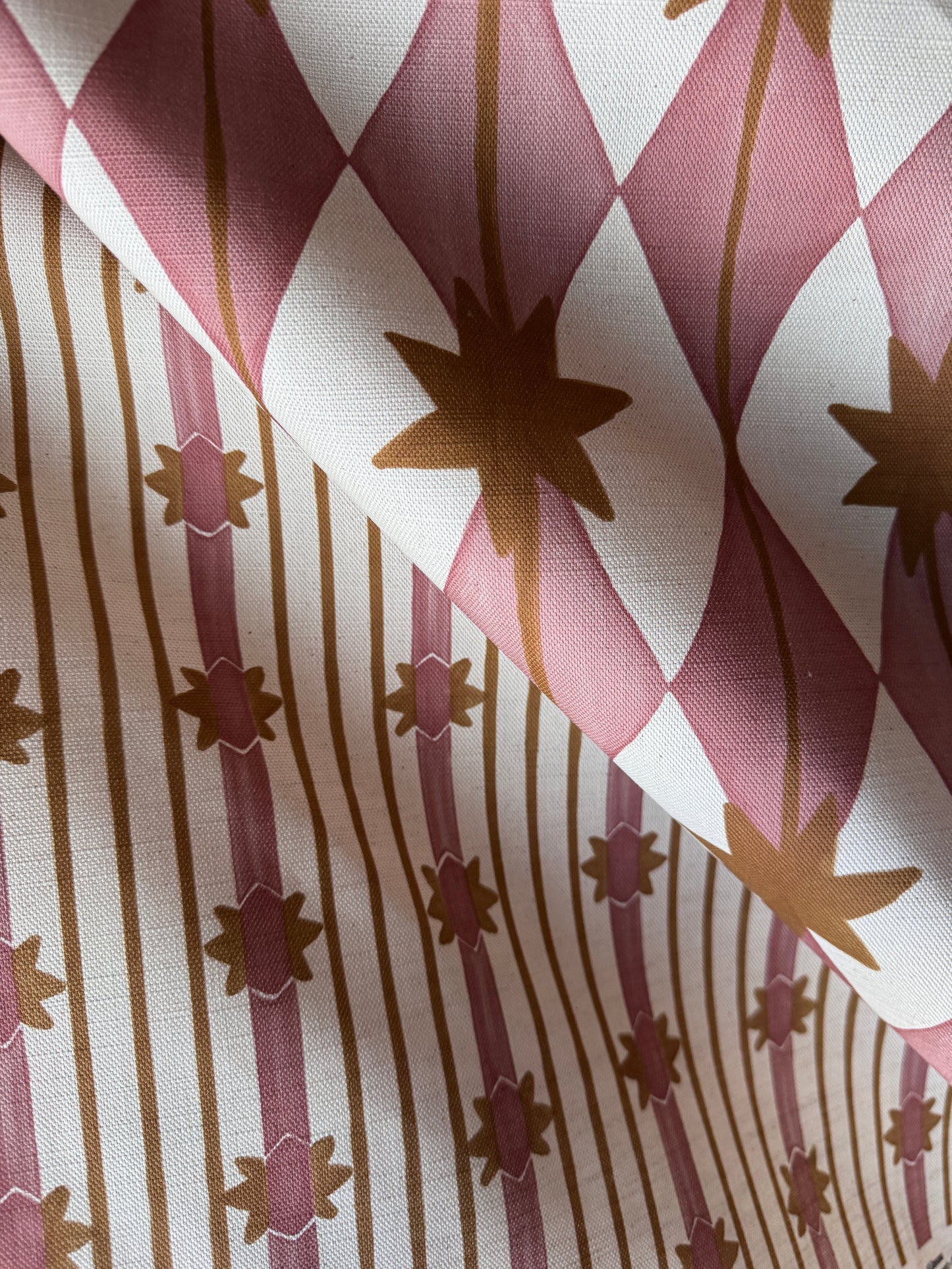 Starfall printed cotton, linen union fabric in Pink