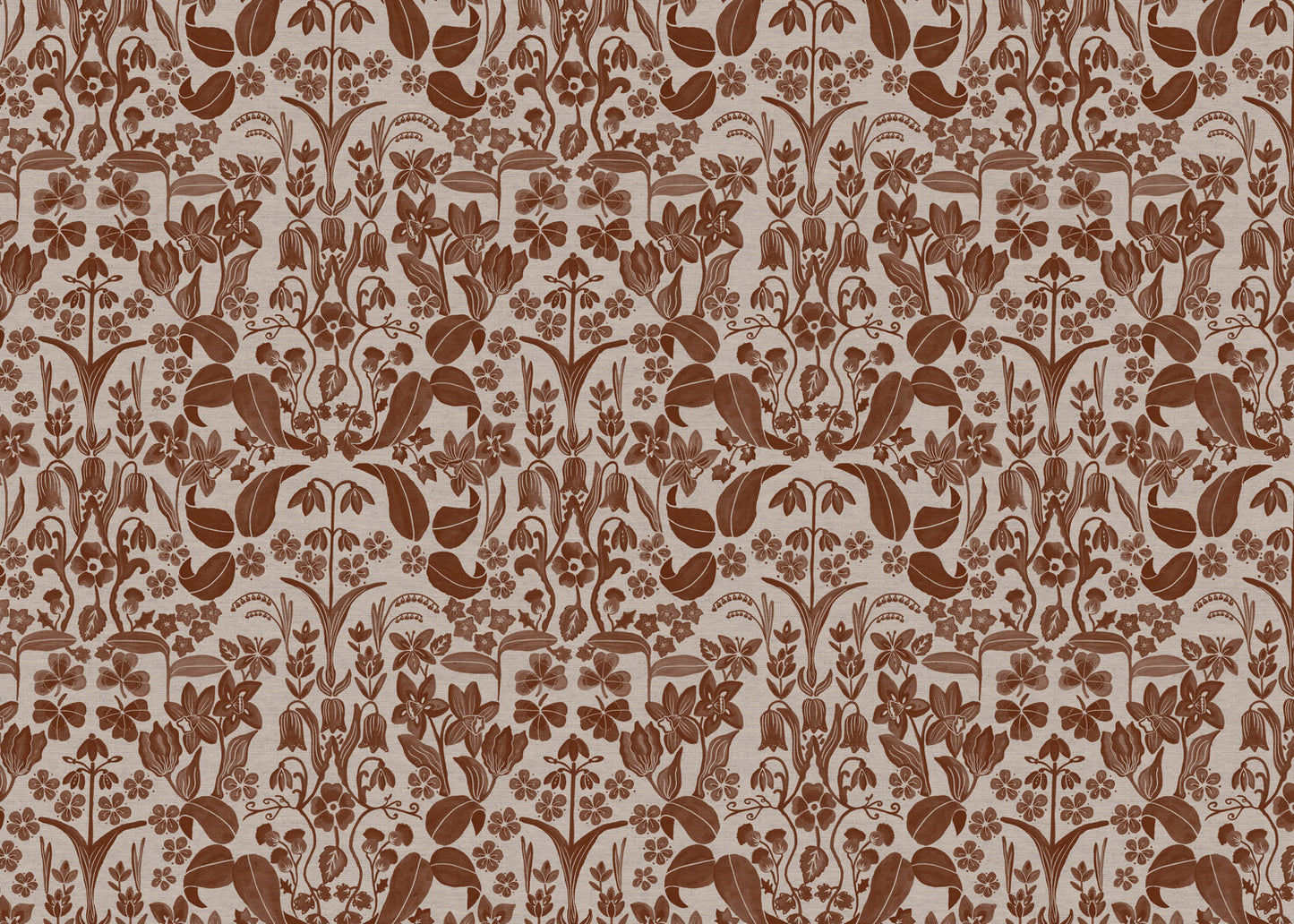 Glenwhisper Garden printed cotton, linen union fabric in Rust