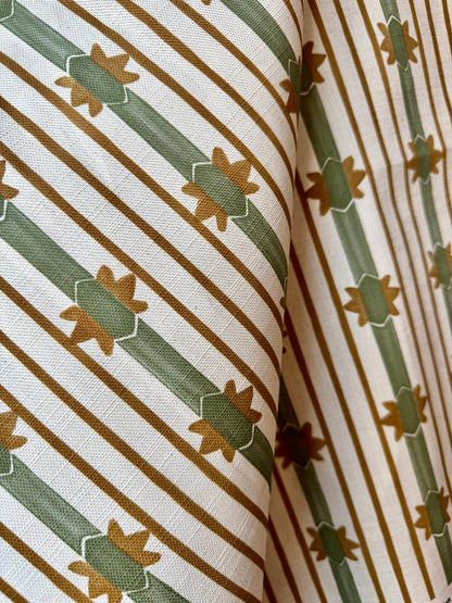 Starfall Stripe printed cotton, linen union fabric in Green