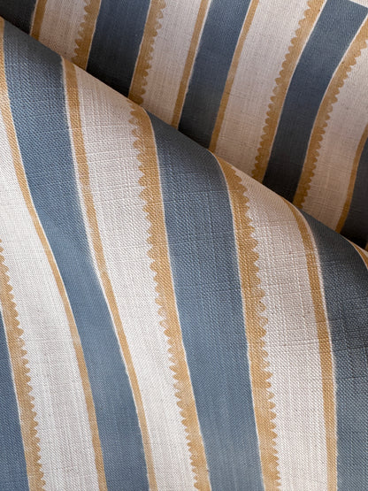 Sunburst Stripe linen cotton union in blue and yellow