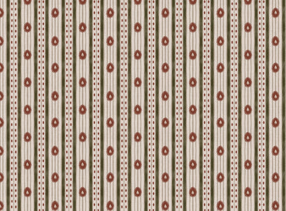 Field Flower Stripe linen cotton union fabric in Green and Terracotta