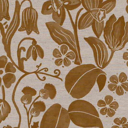 Glenwhisper Garden printed cotton, linen union fabric in Gold