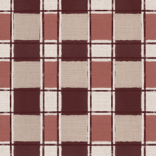 Artistic Check Upholstery Fabric in burgundy and pink