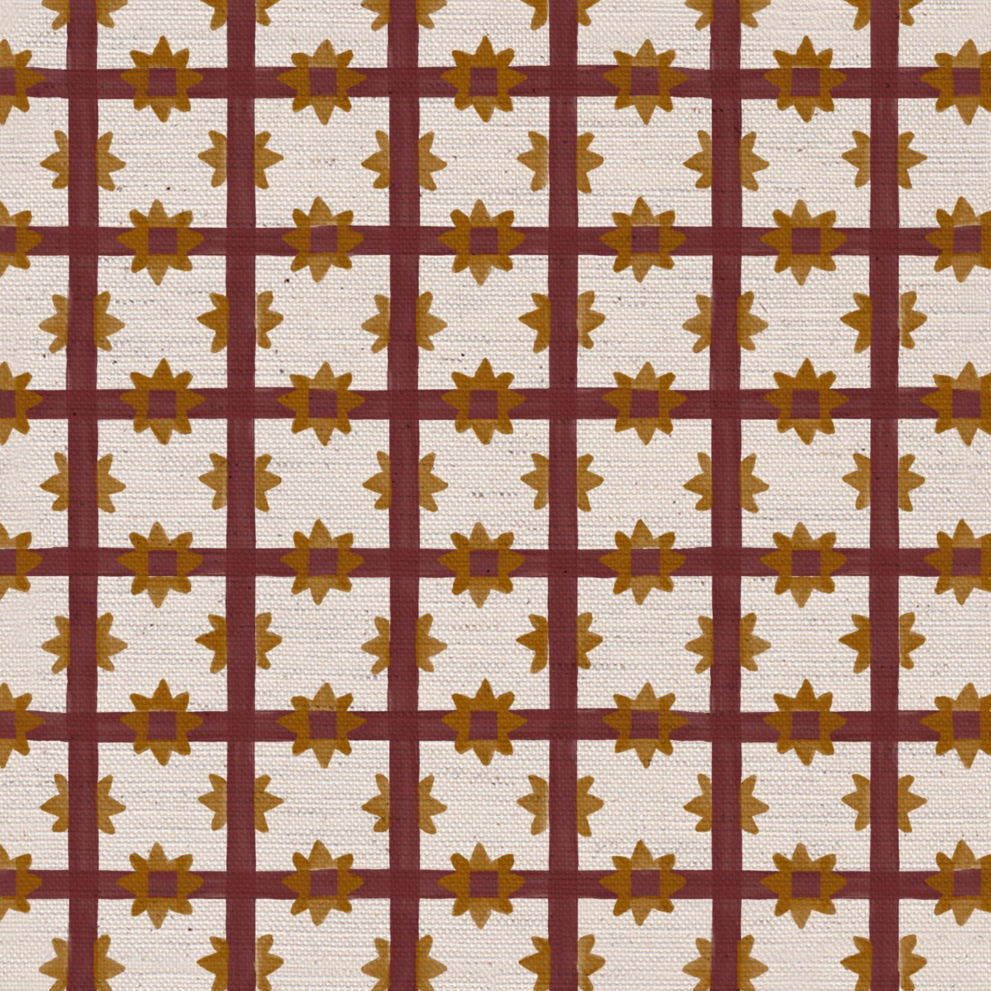 Starfall Check printed cotton, linen union fabric in Raspberry