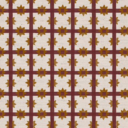 Starfall Check printed cotton, linen union fabric in Raspberry
