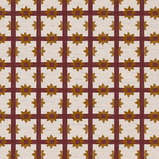 Starfall Check printed cotton, linen union fabric in Raspberry