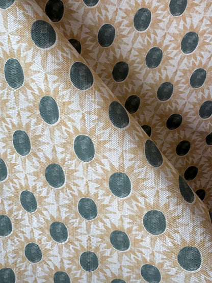 Little Sunburst cotton linen union fabric sea green and yellow