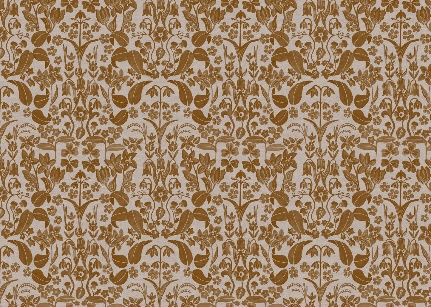 Glenwhisper Garden printed cotton, linen union fabric in Gold