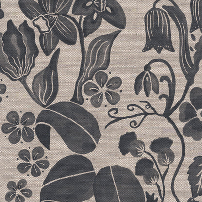 Glenwhisper Garden printed cotton, linen union fabric in Denim Blue