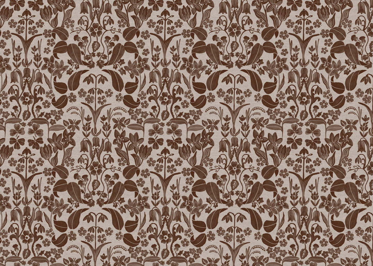 Glenwhisper Garden printed cotton, linen union fabric in Brown
