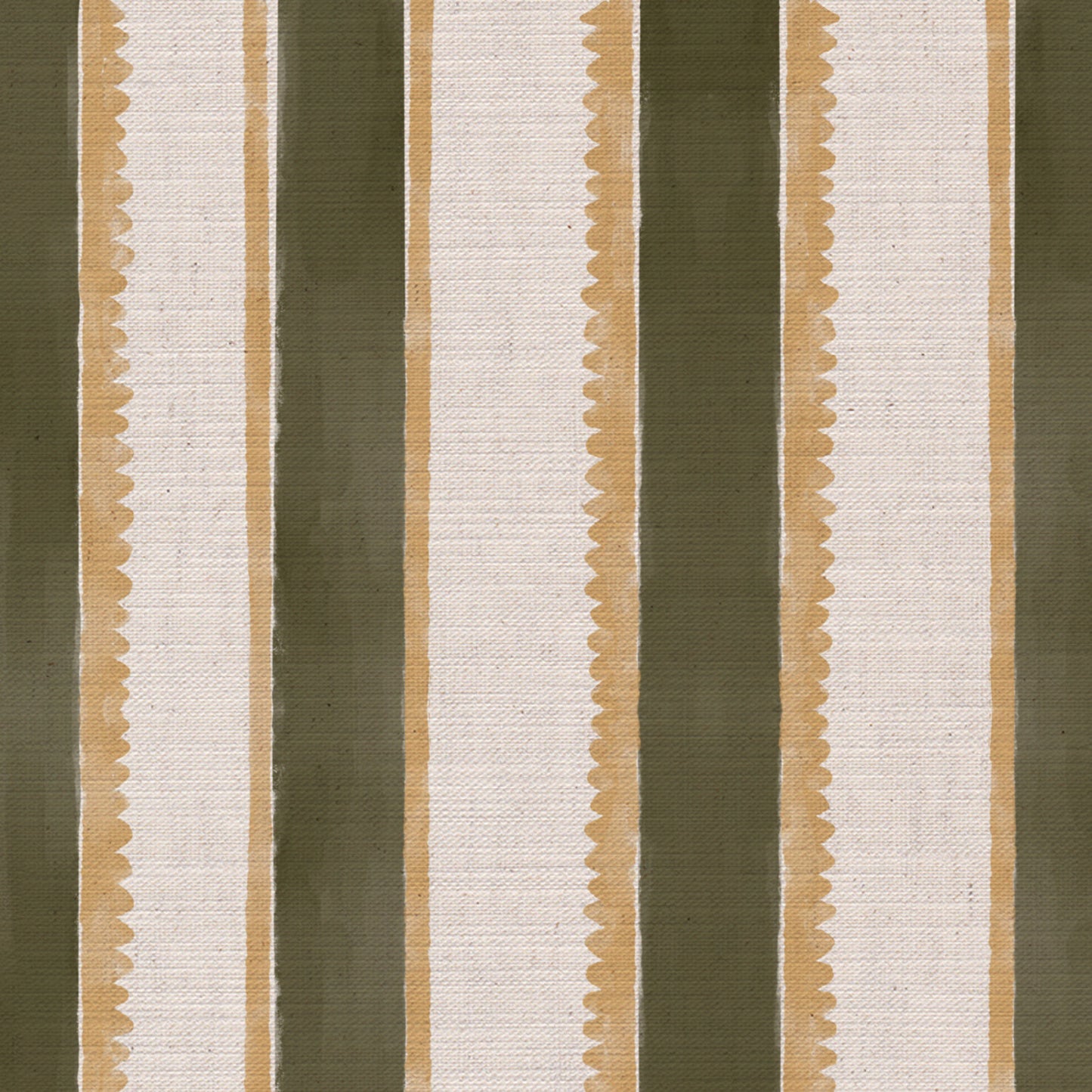 Sunburst Stripe linen cotton union in olive green and yellow