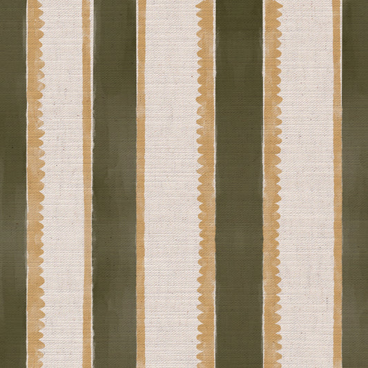 Sunburst Stripe linen cotton union in olive green and yellow