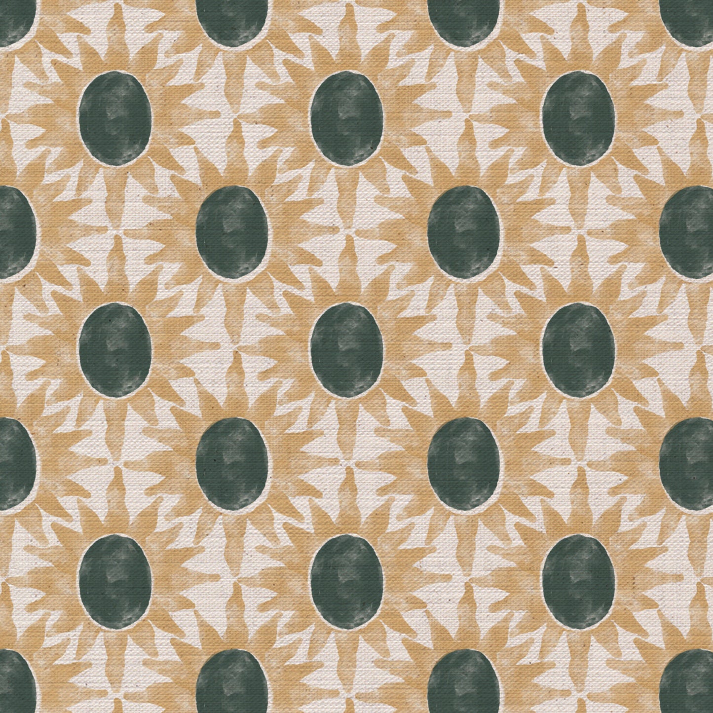 Little Sunburst cotton linen union fabric sea green and yellow