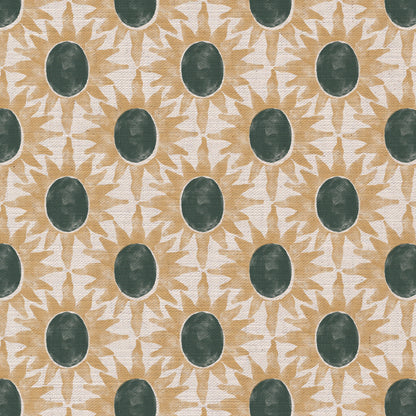 Little Sunburst cotton linen union fabric sea green and yellow