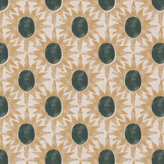 Little Sunburst cotton linen union fabric sea green and yellow