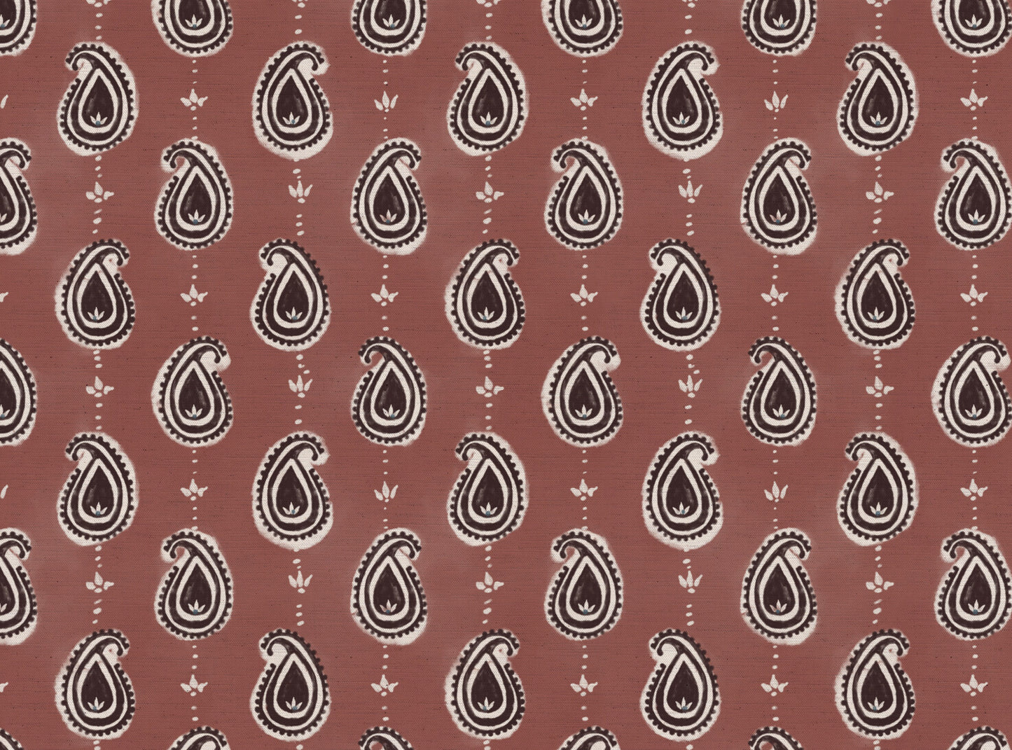 Paisley linen cotton union fabric in Pink and Aubergine