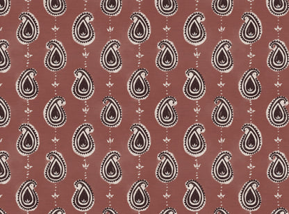 Paisley linen cotton union fabric in Pink and Aubergine