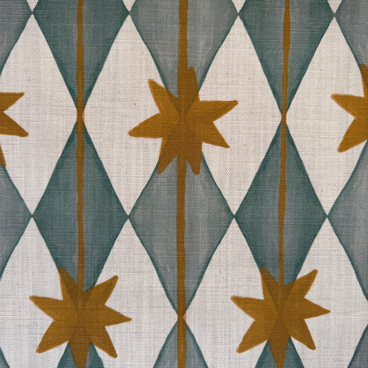 Starfall Upholstery printed cotton, linen union fabric in Blue