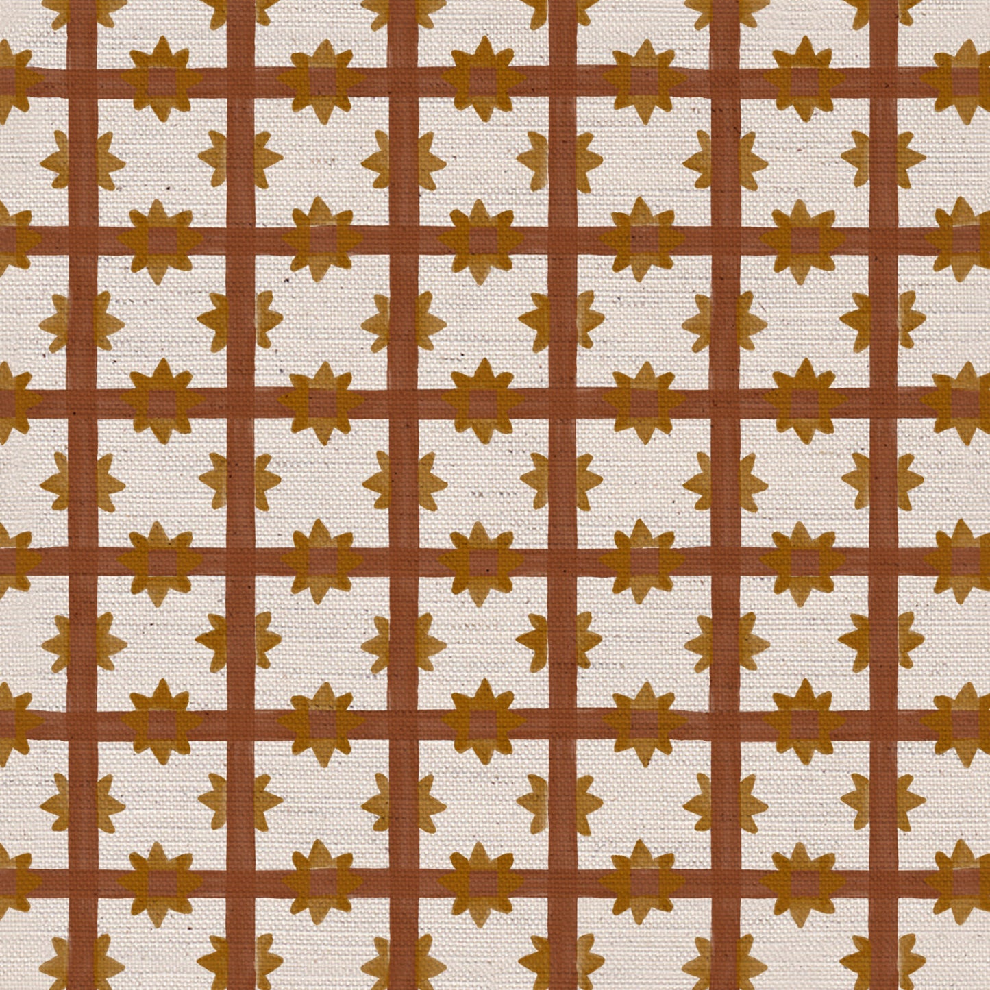 Starfall Check printed cotton, linen union fabric in Rust