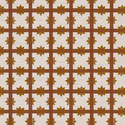 Starfall Check printed cotton, linen union fabric in Rust