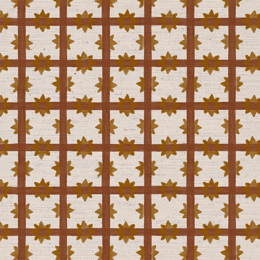 Starfall Check printed cotton, linen union fabric in Rust