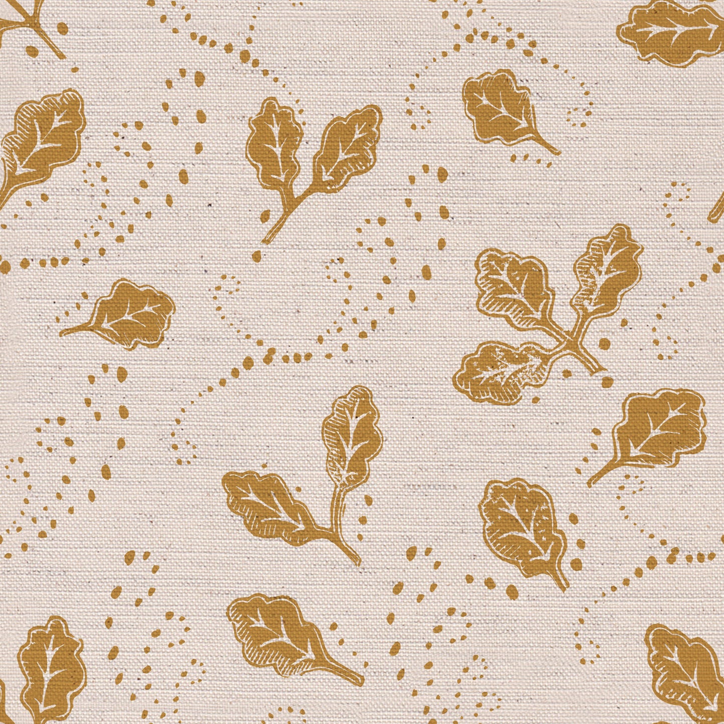 Autumn’s Dance printed cotton, linen union fabric Mustard