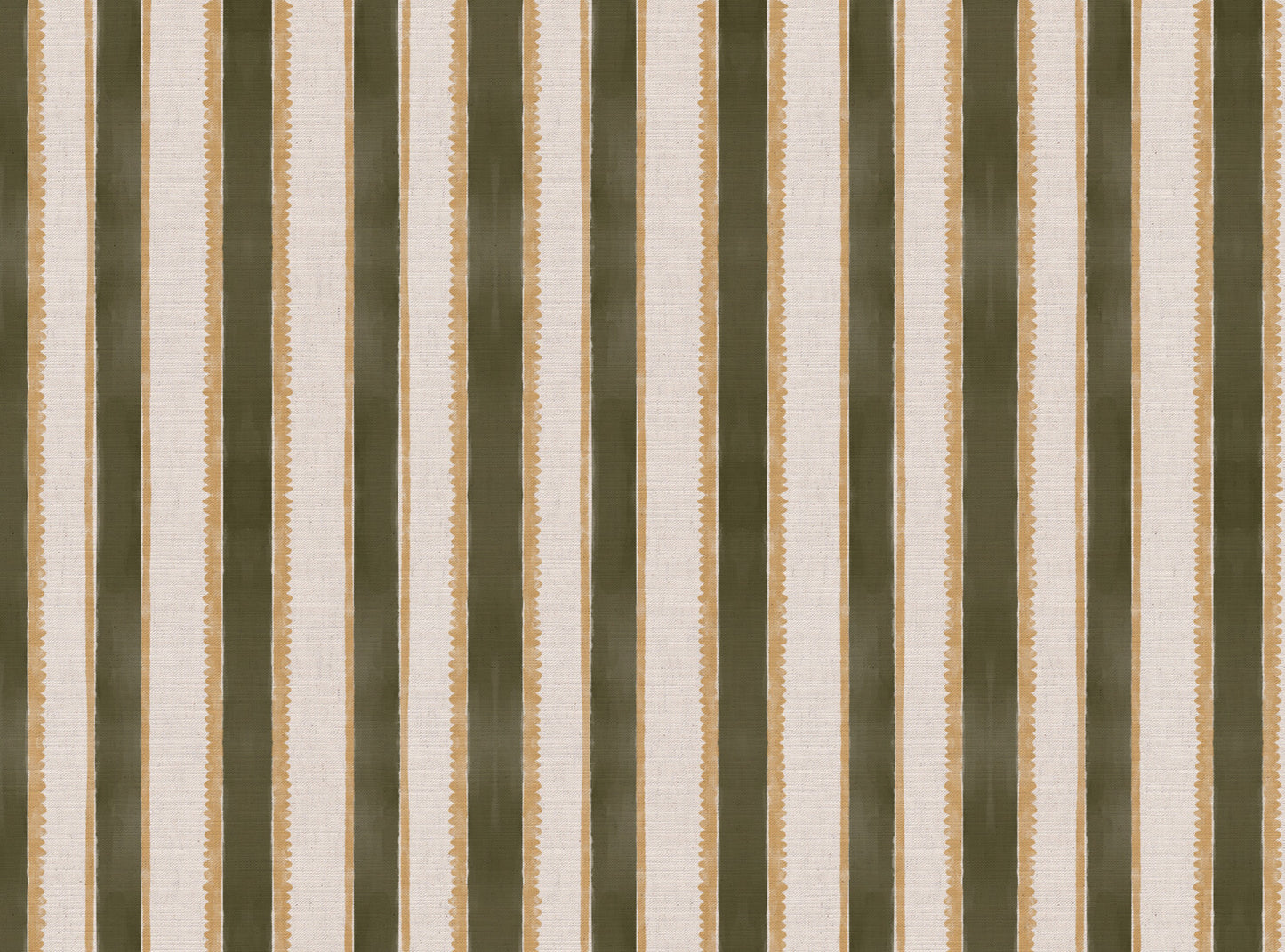 Sunburst Stripe linen cotton union in olive green and yellow