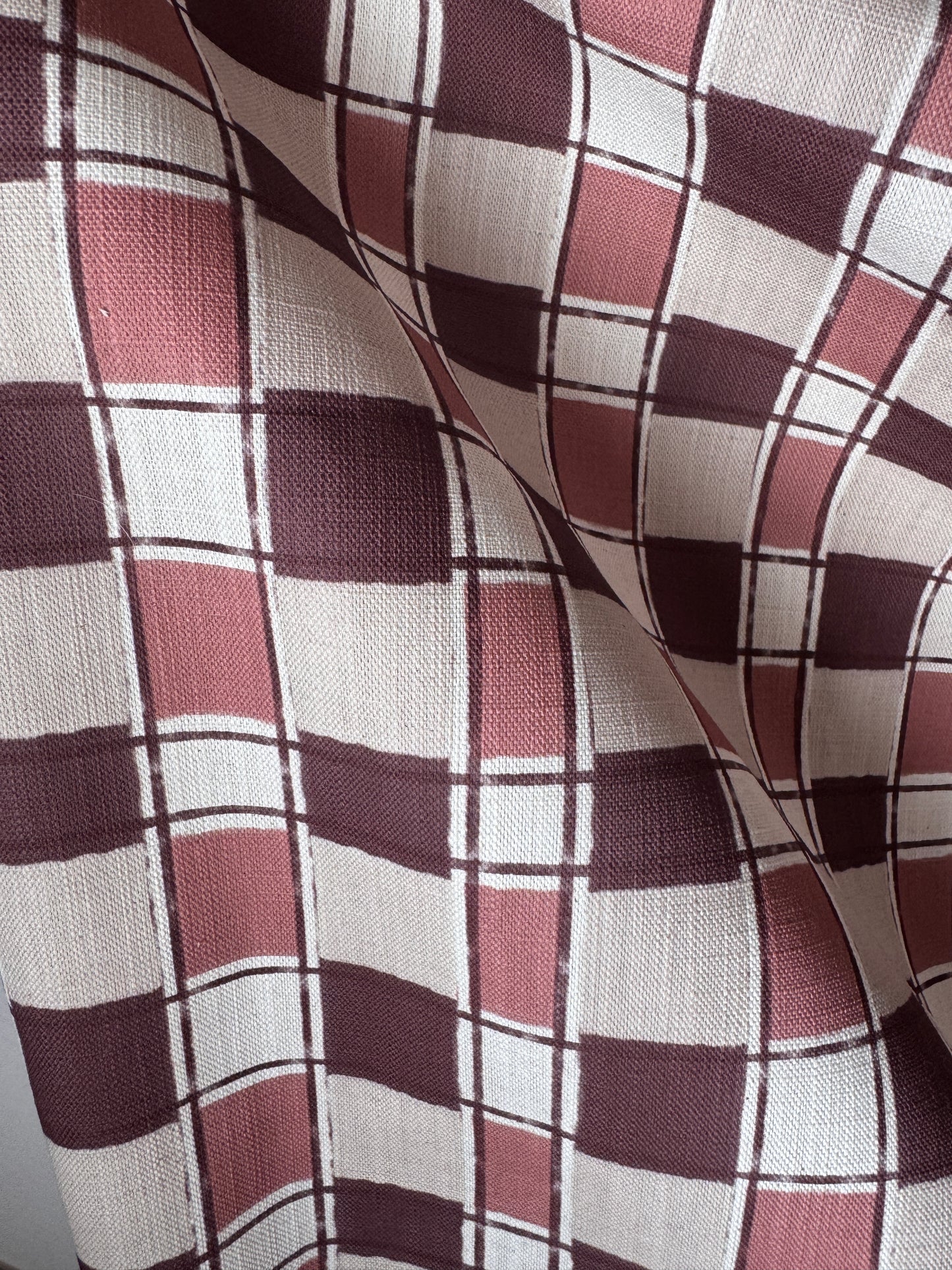 Artistic Check Upholstery Fabric in burgundy and pink