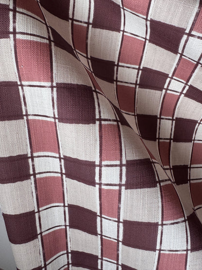 Artistic Check Upholstery Fabric in burgundy and pink