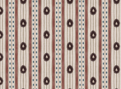 Field Flower Stripe linen cotton union fabric in Aubergine and Pink