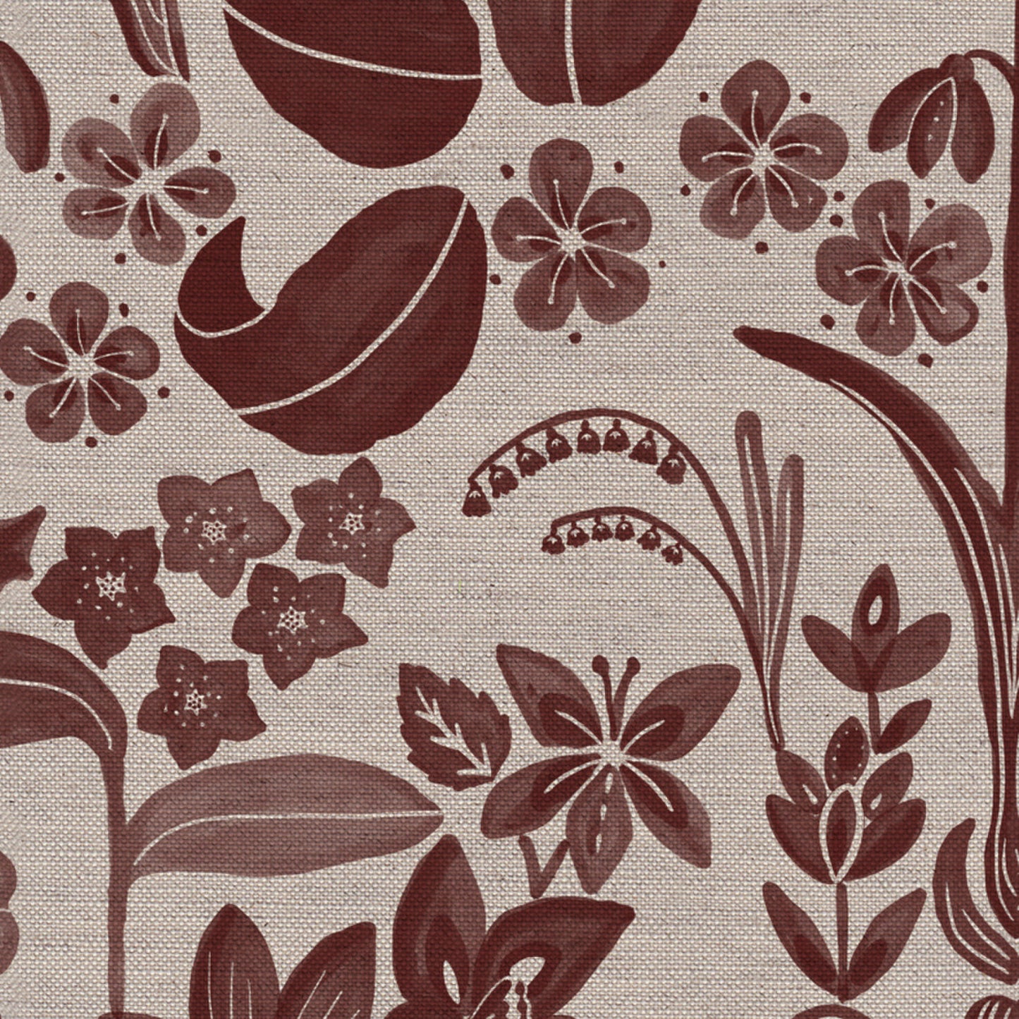 Glenwhisper Garden printed cotton, linen union fabric in Raspberry